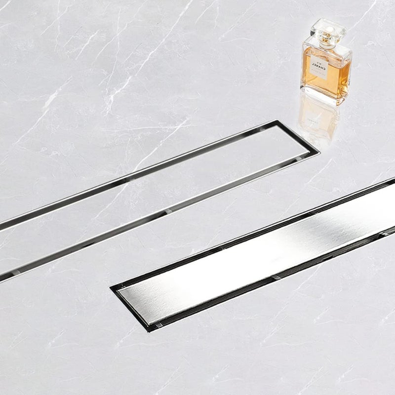 Elefloom مصرف دش خطي إلفلوم، 24 بوصة مع إدخال بلاط 2 في 1، مصرف أرضية دش من الفولاذ المقاوم للصدأ 304 المصقول، مصرف خطي مع مصفاة شعر وأقدام قابلة للتعديل - Image 3